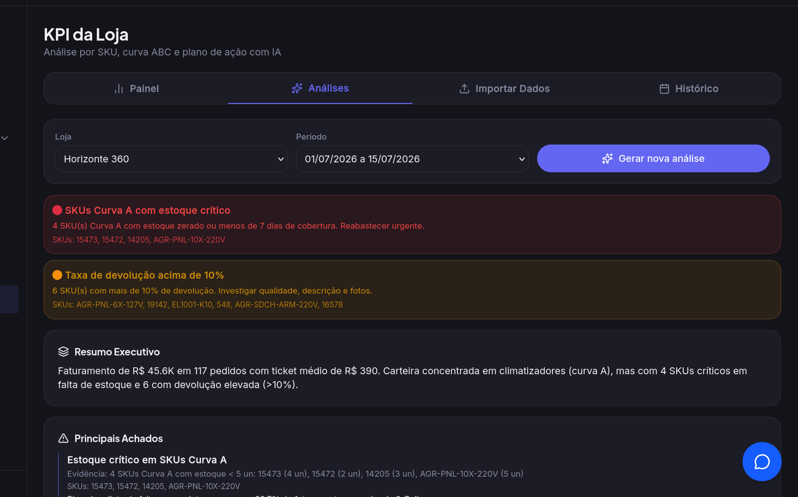 KPI da loja do Orbi Seller — tela 3